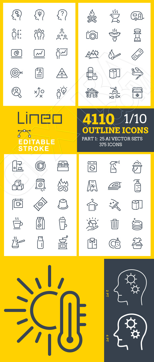 Lineo Editable Stroke 4110 Outline Icons #1, 25xAI