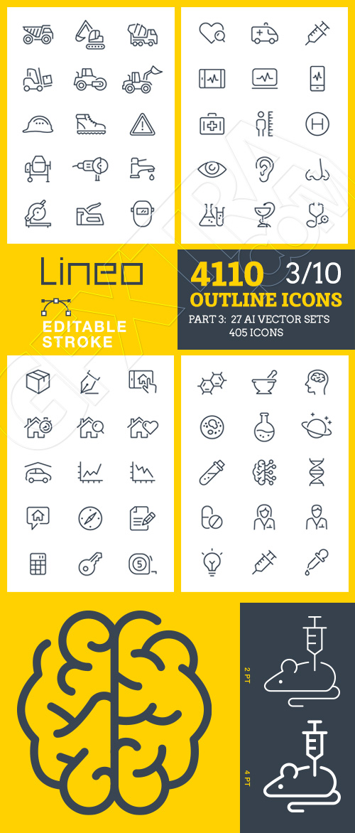 Lineo Editable Stroke 4110 Outline Icons #3, 27xAI