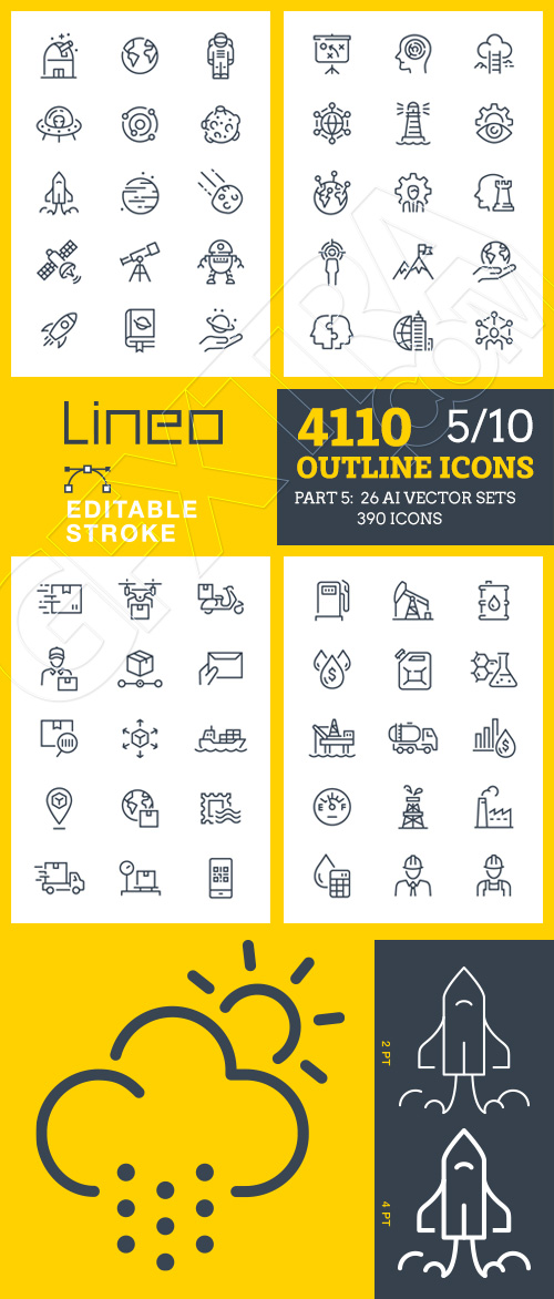 Lineo Editable Stroke 4110 Outline Icons #5, 26xAI