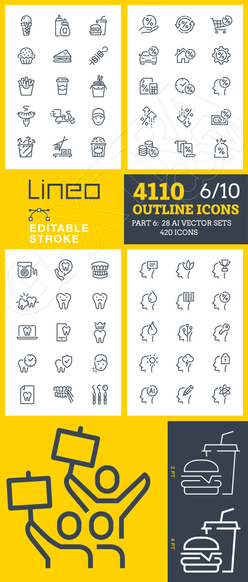 Lineo Editable Stroke 4110 Outline Icons #6, 28xAI