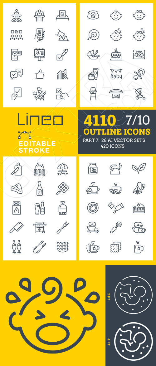 Lineo Editable Stroke 4110 Outline Icons #7, 28xAI