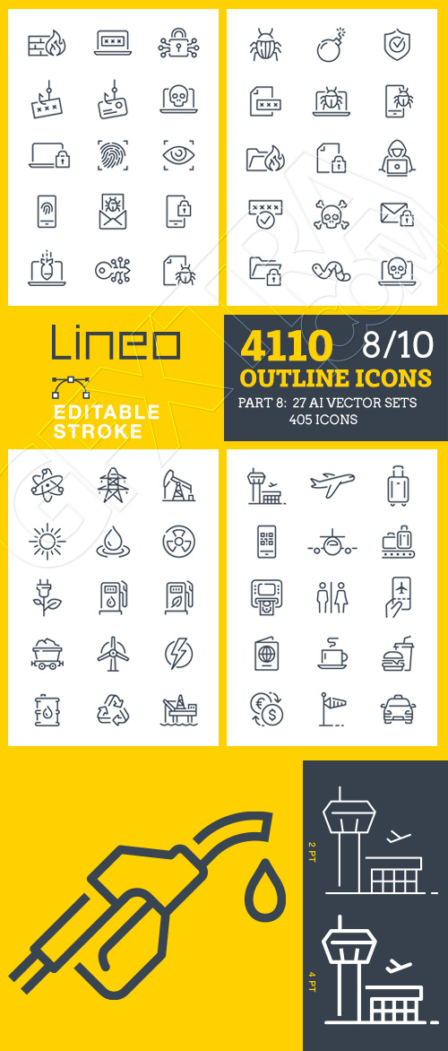 Lineo Editable Stroke 4110 Outline Icons #8, 27xAI