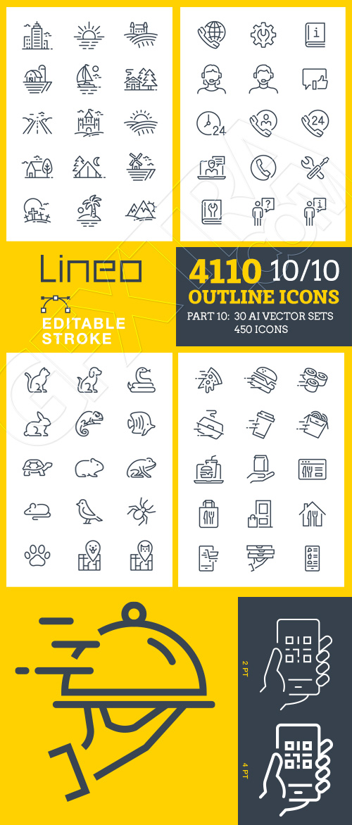 Lineo Editable Stroke 4110 Outline Icons #10, 30xAI