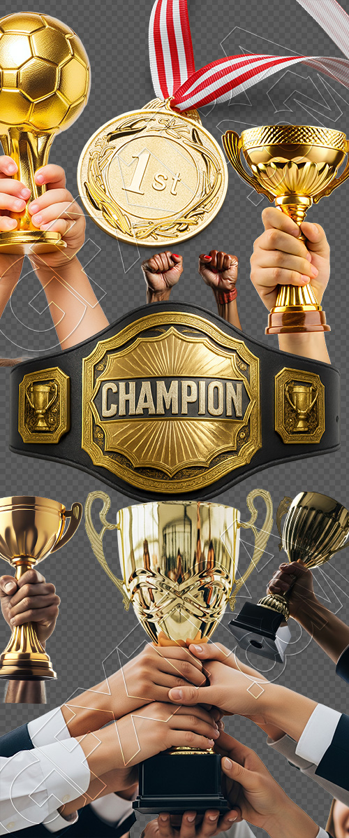 Hands Raise Cup & Medals 25xPNG