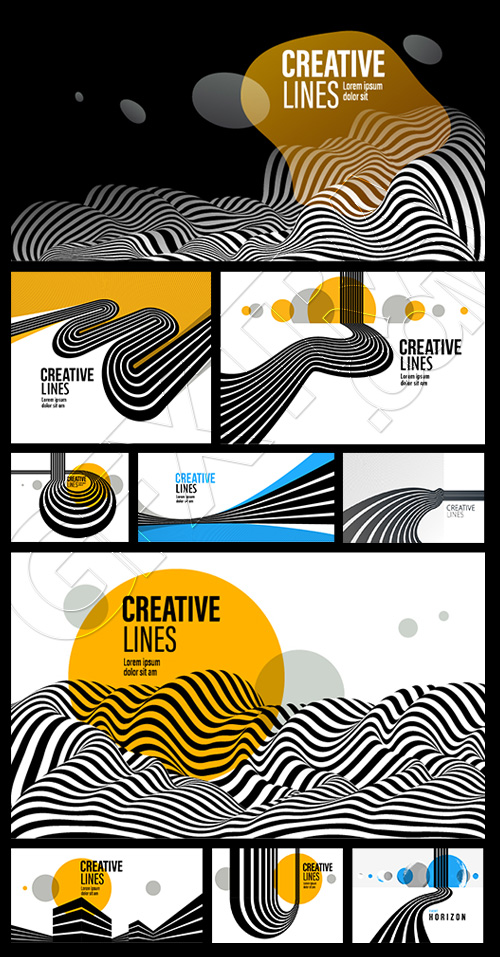 3D Curved Lines with linear Perspective Abstract Backgrounds 25xAI