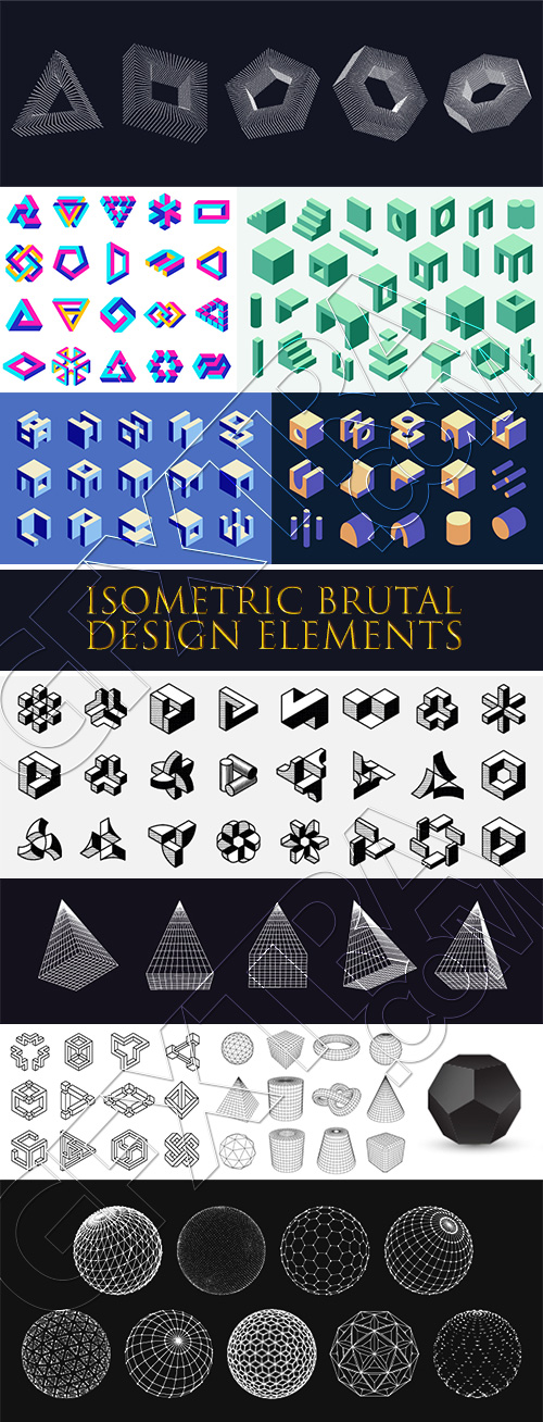 Isometric Brutal Design Elements 28xAI