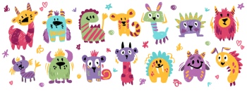 Cute Monster Icons & Design Elements 42xAI