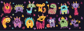 Cute Monster Icons & Design Elements 42xAI