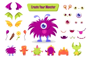 Cute Monster Icons & Design Elements 42xAI