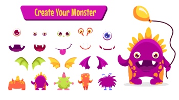 Cute Monster Icons & Design Elements 42xAI