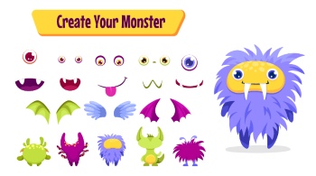 Cute Monster Icons & Design Elements 42xAI