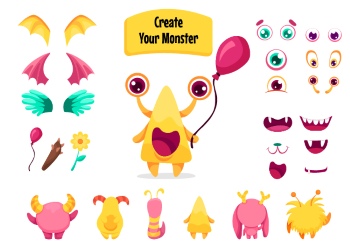 Cute Monster Icons & Design Elements 42xAI