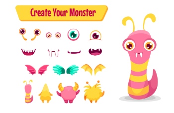 Cute Monster Icons & Design Elements 42xAI