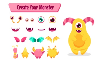 Cute Monster Icons & Design Elements 42xAI