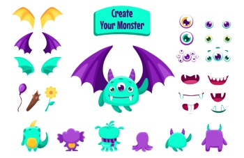 Cute Monster Icons & Design Elements 42xAI
