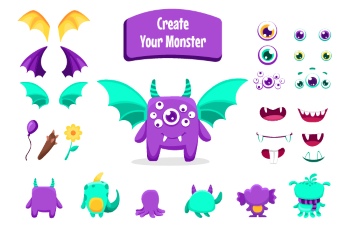 Cute Monster Icons & Design Elements 42xAI