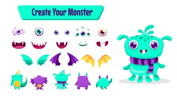 Cute Monster Icons & Design Elements 42xAI
