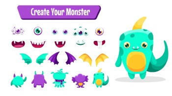 Cute Monster Icons & Design Elements 42xAI