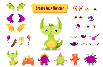 Cute Monster Icons & Design Elements 42xAI