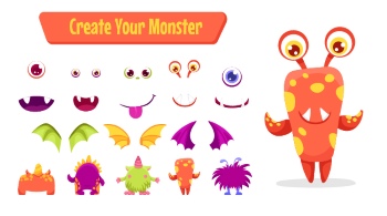 Cute Monster Icons & Design Elements 42xAI