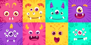 Cute Monster Icons & Design Elements 42xAI
