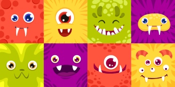 Cute Monster Icons & Design Elements 42xAI
