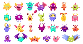 Cute Monster Icons & Design Elements 42xAI