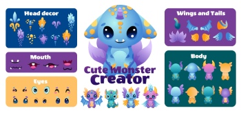 Cute Monster Icons & Design Elements 42xAI