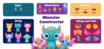 Cute Monster Icons & Design Elements 42xAI