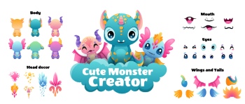 Cute Monster Icons & Design Elements 42xAI