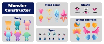 Cute Monster Icons & Design Elements 42xAI