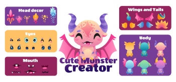 Cute Monster Icons & Design Elements 42xAI