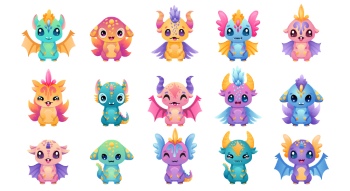 Cute Monster Icons & Design Elements 42xAI