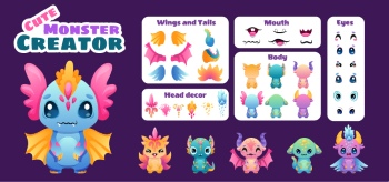 Cute Monster Icons & Design Elements 42xAI