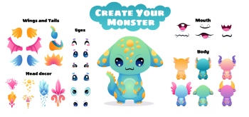 Cute Monster Icons & Design Elements 42xAI