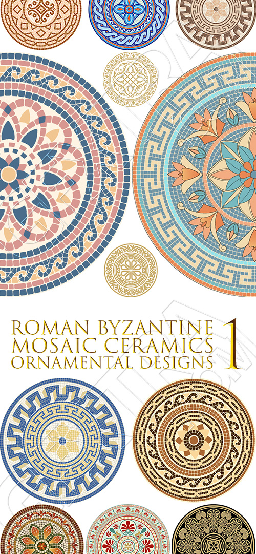 Roman Byzantine Mosaic Ceramics Ornamental Designs #1, 27xAI