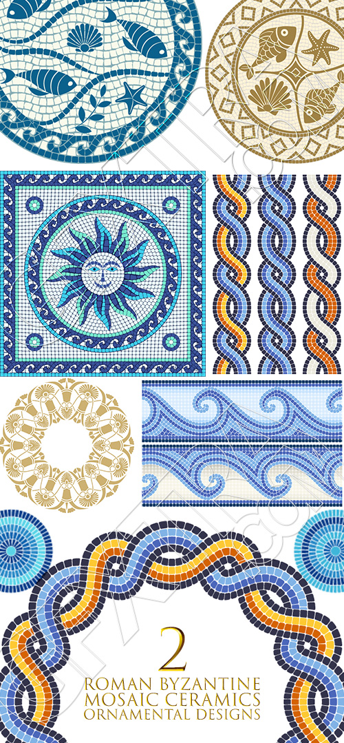 Roman Byzantine Mosaic Ceramics Ornamental Designs #2, 27xAI