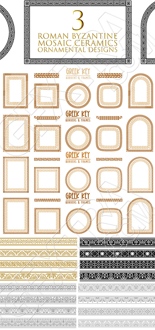 Roman Byzantine Mosaic Ceramics Ornamental Designs #3, 25xAI
