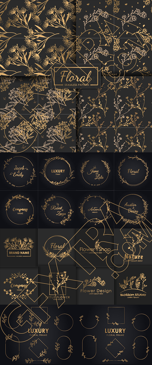 Wedding Monograms, Floral Frames & Wreaths #1, 25xAI