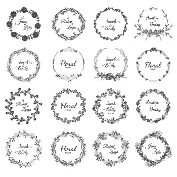 Wedding Monograms, Floral Frames & Wreaths #3, 25xAI