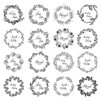 Wedding Monograms, Floral Frames & Wreaths #3, 25xAI