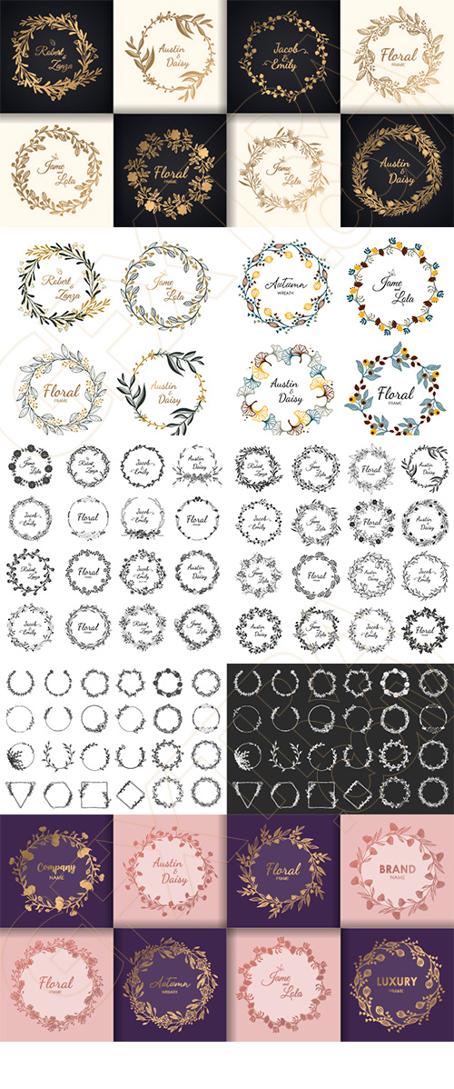 Wedding Monograms, Floral Frames & Wreaths #3, 25xAI