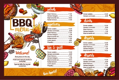 Barbecue Grill Restaurant Menus 36xAI