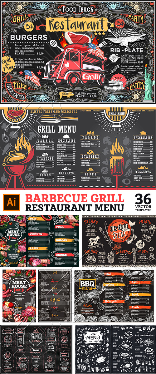 Barbecue Grill Restaurant Menus 36xAI