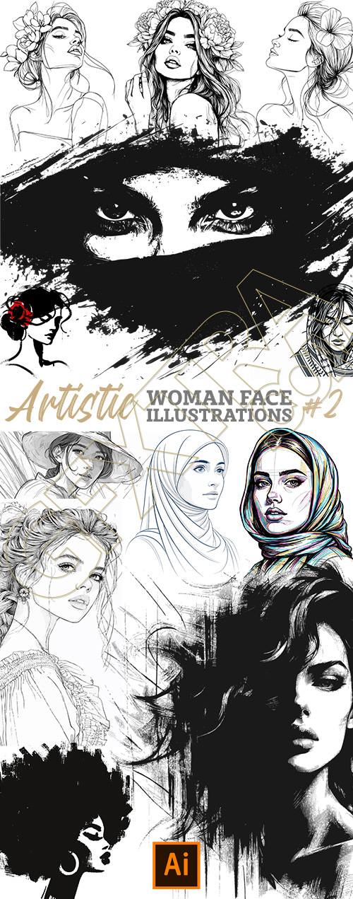 Artistic Woman Face Illustrations #2, 25xAI