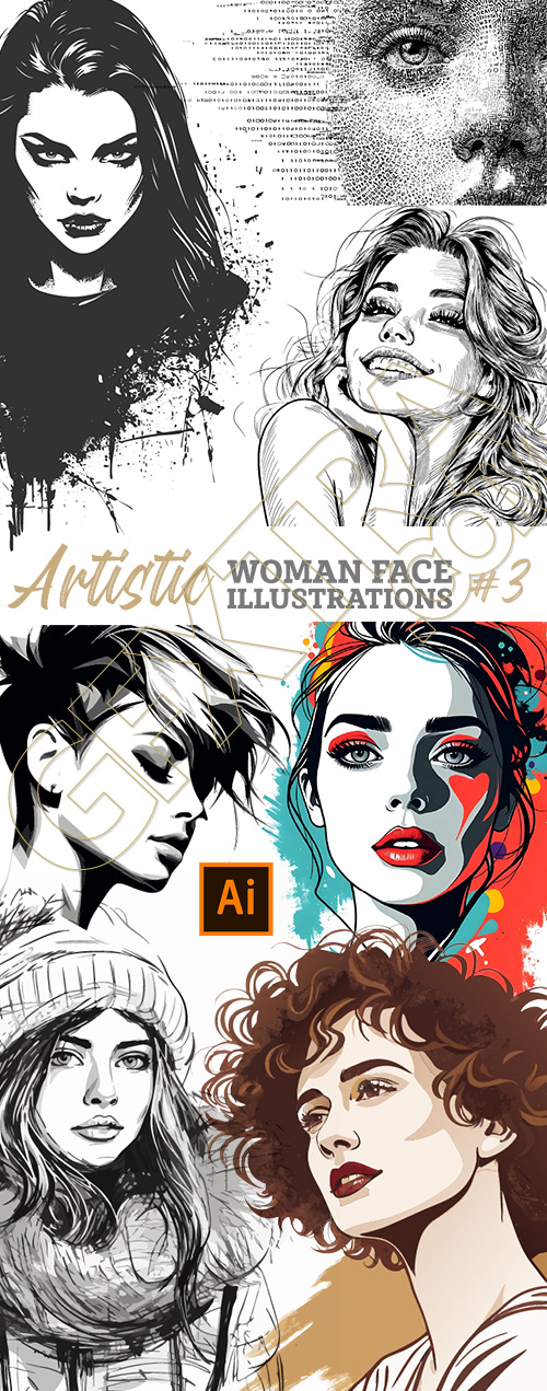 Artistic Woman Face Illustrations #3, 25xAI