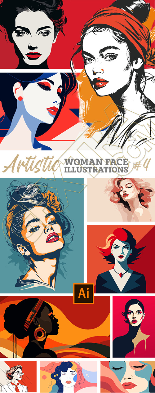 Artistic Woman Face Illustrations #4, 25xAI