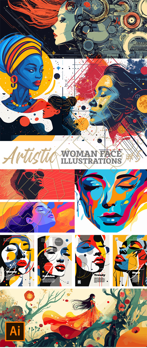 Artistic Woman Face Illustrations #5, 25xAI