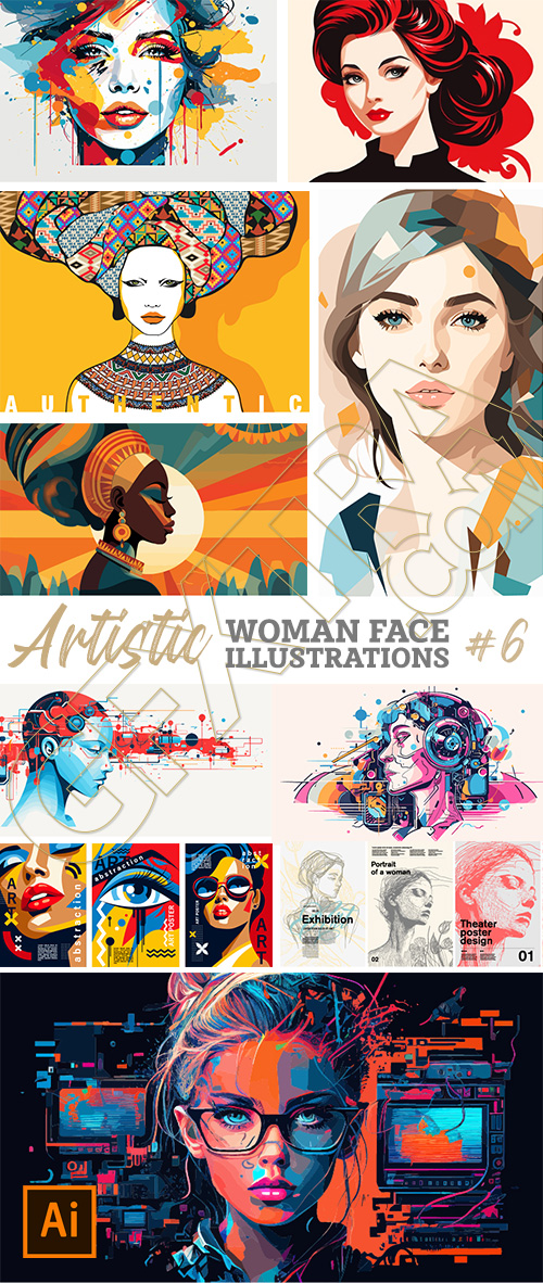 Artistic Woman Face Illustrations #6, 25xAI