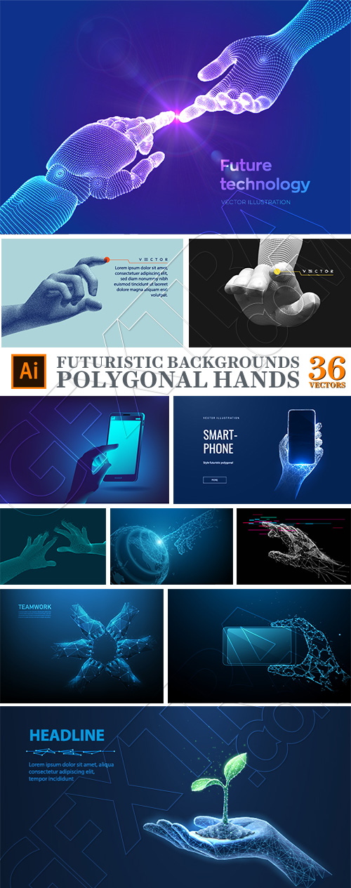 Futuristic Backgrounds - Polygonal Hands 36xAI